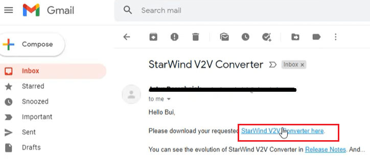 clicca sul link ricevuto per email e scarica StarWind per convertire il tuo PC in una macchina virtuale