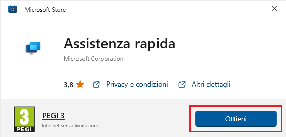 scaricare app assistenza rapida dallo store della Microsoft