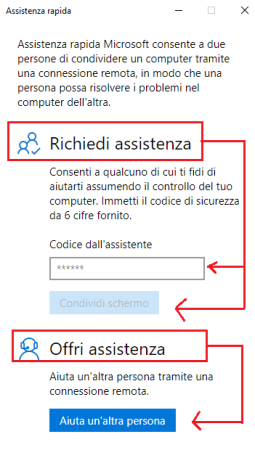 offrire assistenza rapida su Windows 10