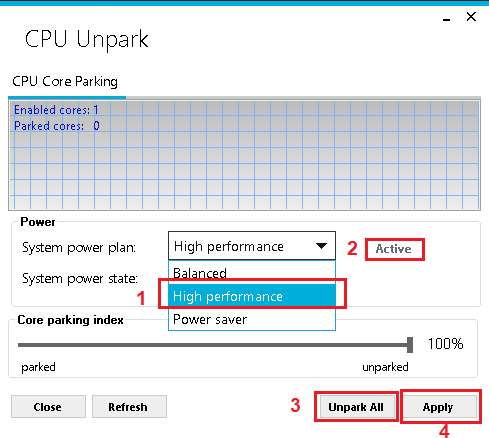 Imposta High Performance con UnPark