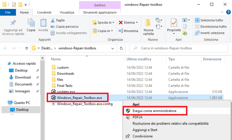 esegui Windows Repair Toolbox