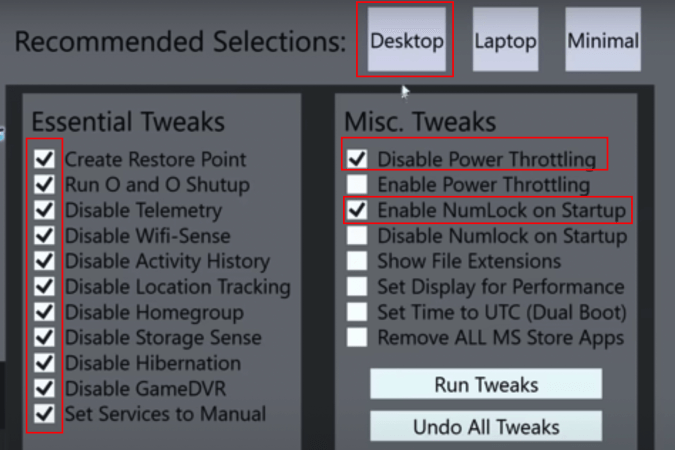 Funzionalità raccomandate per un dispositivo Desktop