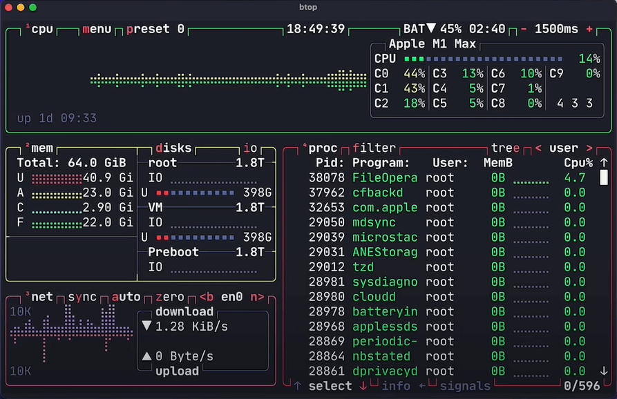 process and memory management with btop