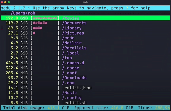 elenco file e directory dopo scansione filesystem