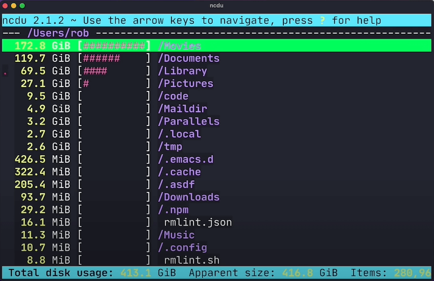 list files and directories after filesystem scan