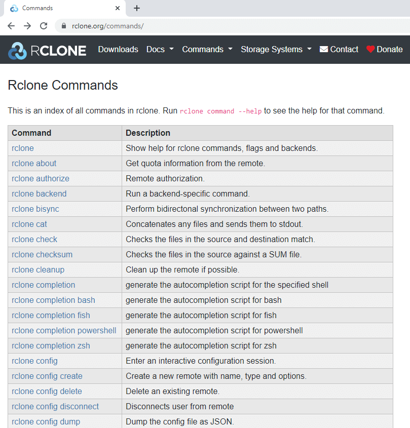 all options available for the rclone command