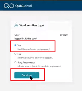 log in to the Quic.cloud portal