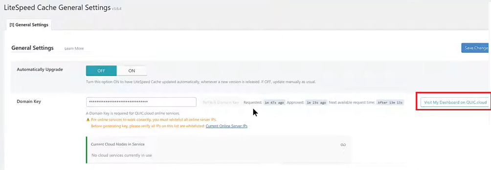 Log in to the Quic.cloud dashboard