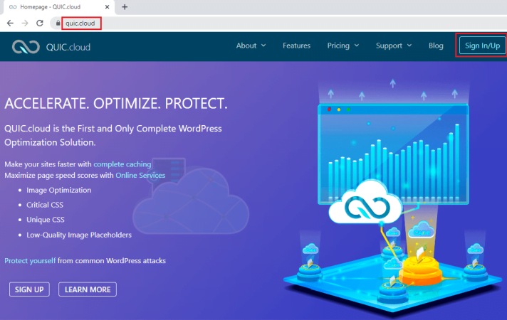 Log in to the Quic.cloud portal