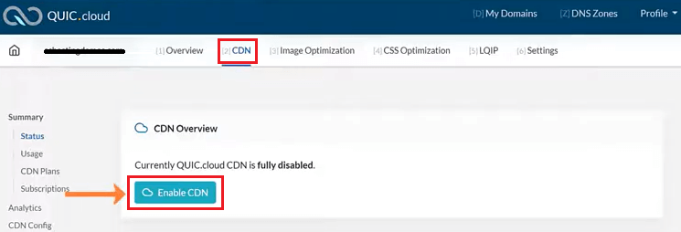 Abilita CDN in Quic.cloud