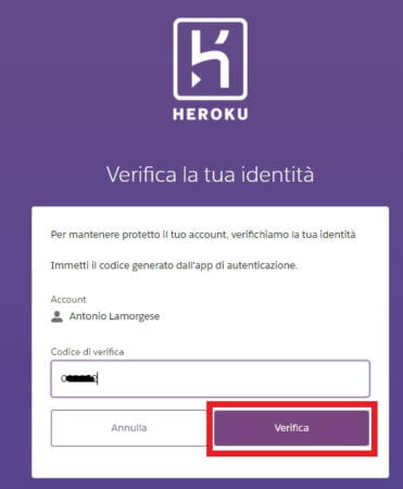 Inserimento Codice di verifica doppia autentica