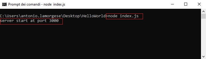 Eseguire applicazione Node JS