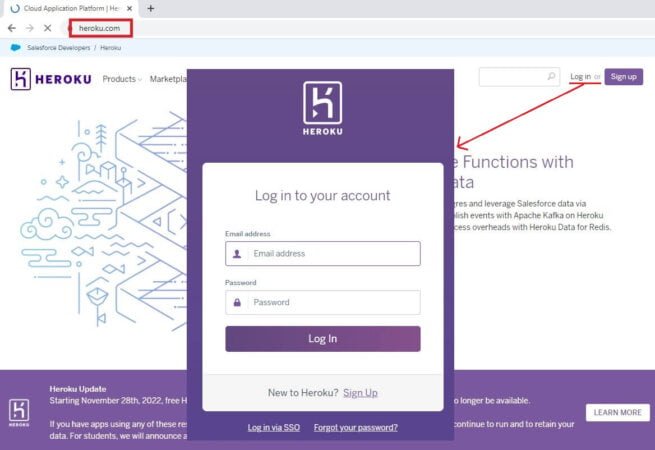 Login di accesso a Heroku