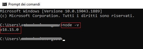 verifica installazione Node JS