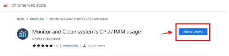 Geben Sie Ressourcen für Chrome frei mit der Erweiterung „Monitor & Clean systems CPU/RAM usage“.