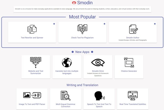 outros recursos disponíveis no portal smodin.io