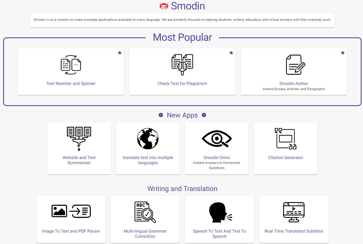 otras funciones disponibles en el portal smodin.io
