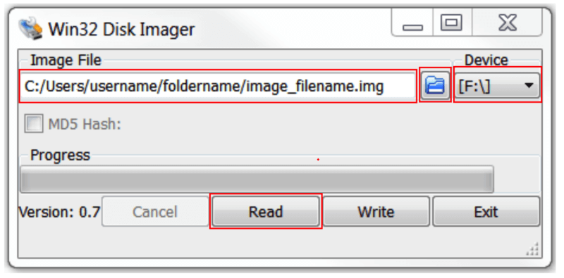Creazione file immagine con Win32 Disk Imager
