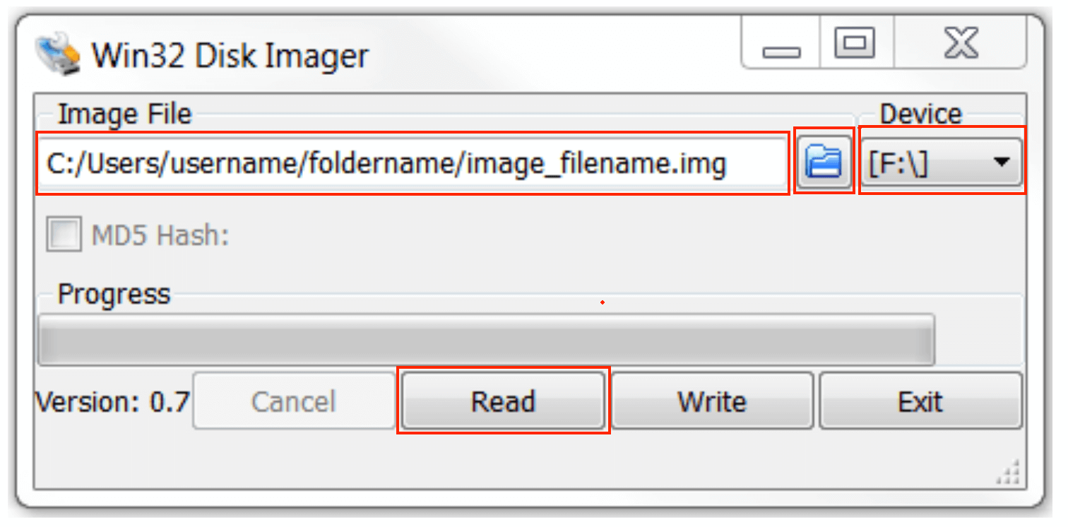 Image file creation with Win32 Disk Imager