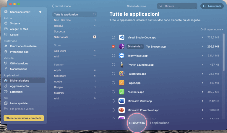 Disinstallare un'applicazione su un MacBook con CleanMyMac X