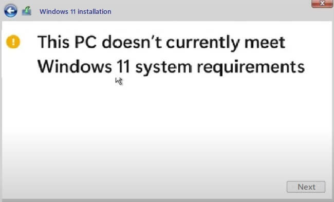 Avertissement concernant l'installation de Windows 11