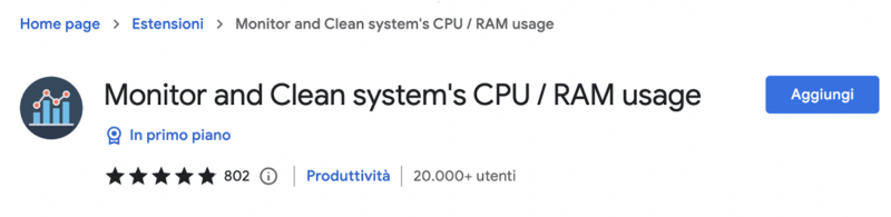 Libera risorse per chrome con l'estensione "Monitor and Clean System's CPU/RAM usage"