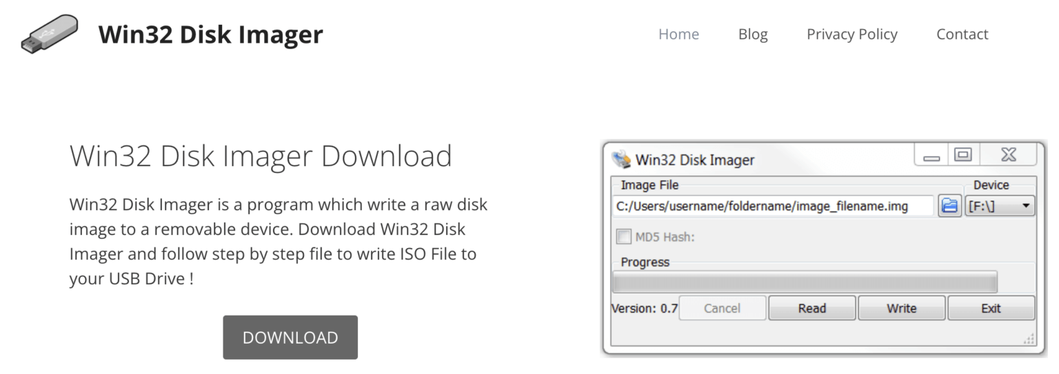 homepage Win32 Disk Imager