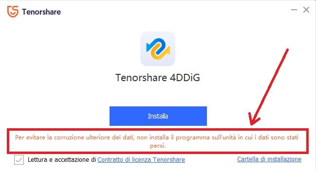 Esegui Tenorshare su un'unità diversa da quella su cui recuperare file cancellati