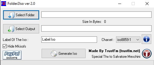 Folder2ISO user interface