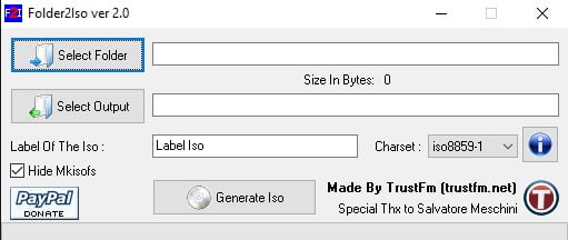 interfaccia utente Folder2ISO