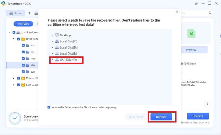 Set the drive to host the recovered files