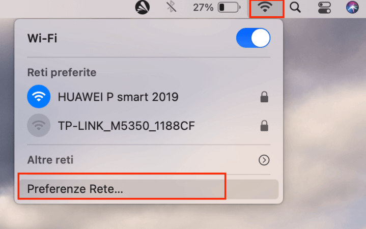 preferenze di rete in MacOS