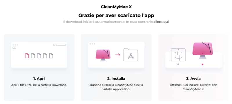 Fasi di installazione e avvio di CleanMyMac