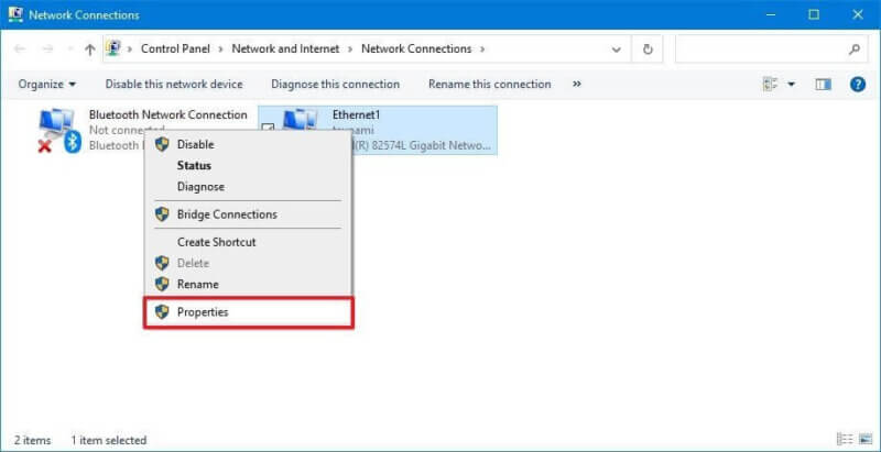 Access the properties of the windows network card