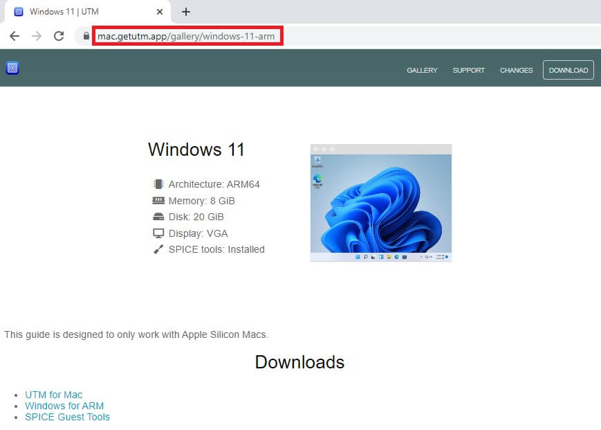 Install Windows 11 in Gallery UTM