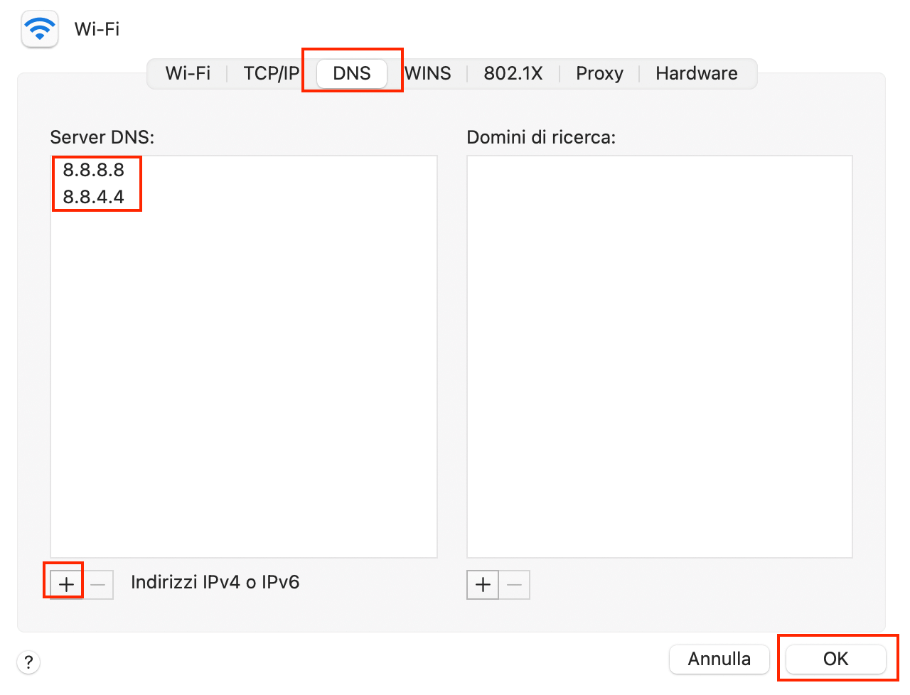 adicionar endereços dns