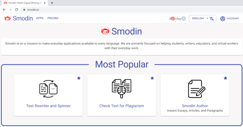 Access the "smodin author" feature