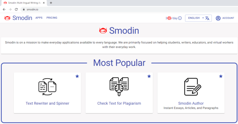 Greifen Sie auf die Funktion "Smodin-Autor" zu