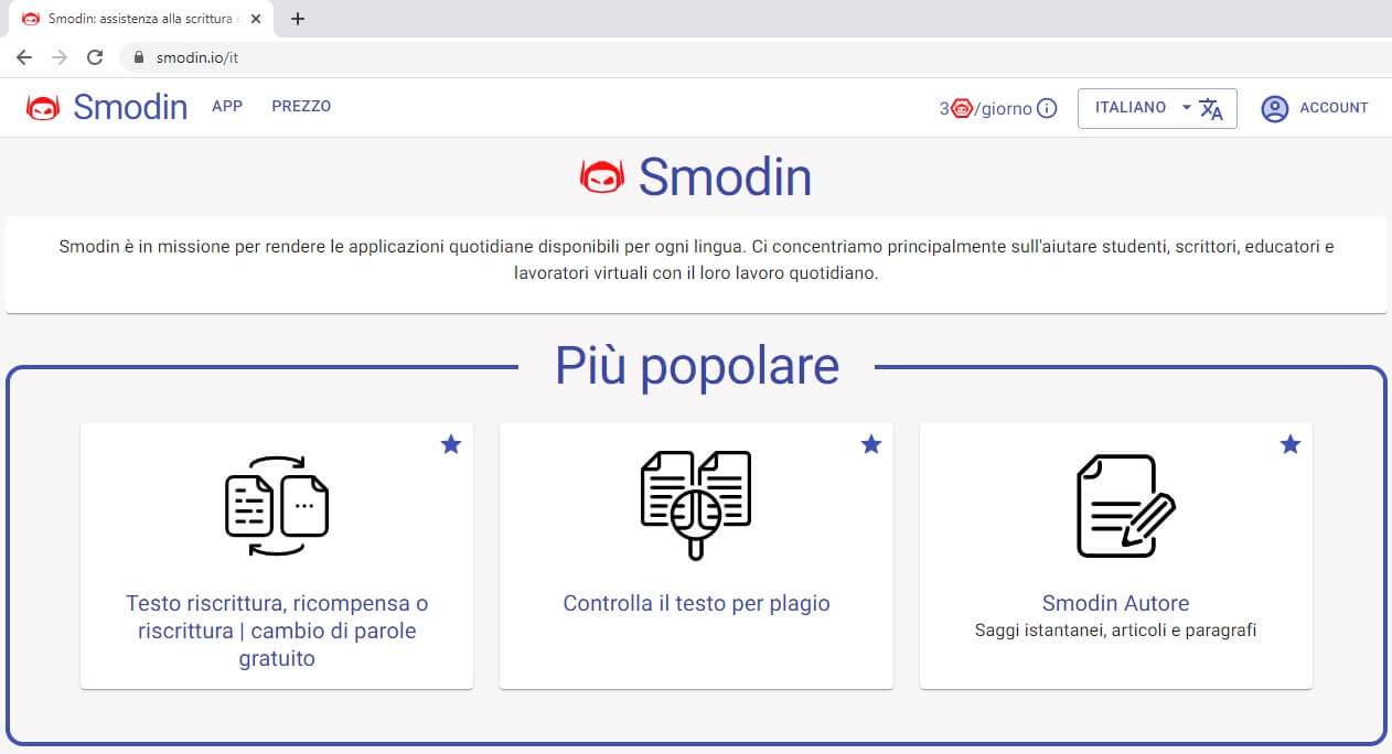 Accedi alla funzionalità "smodin autore"