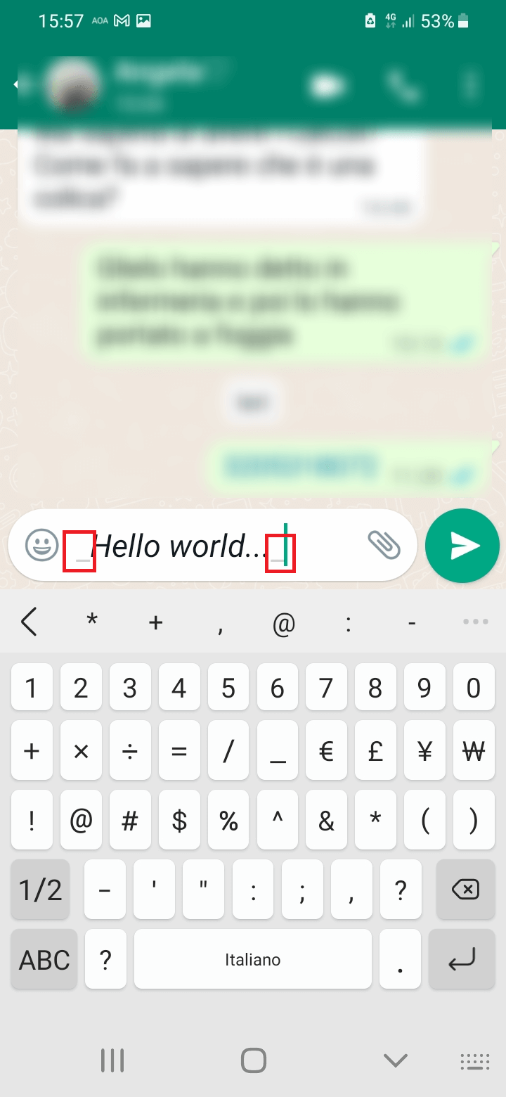 set the text in italics when writing in whatsapp