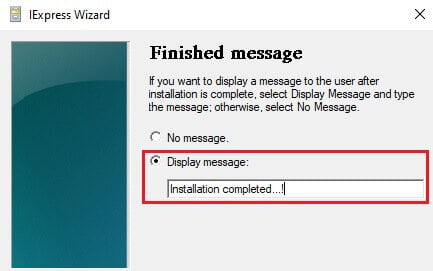specifies the final message at the end of the installation