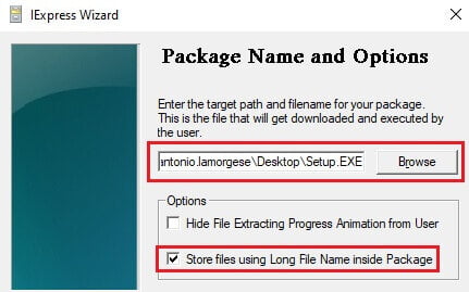 Specifies the name of the installation file, for example “Setup.exe”
