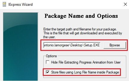 Spécifie le nom du fichier d'installation, par exemple "Setup.exe"