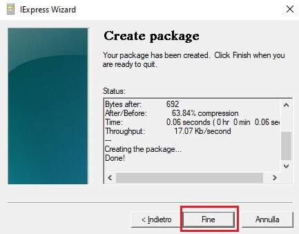 Completamento della fase di creazione del pacchetto di installazione