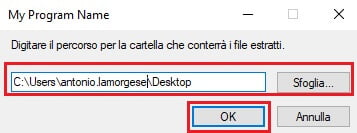 Percorso di installazione dei file presenti all'interno del pacchetto di installazione