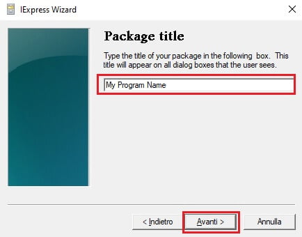 Dai un nome al tuo progetto di creazione del pacchetto di installazione