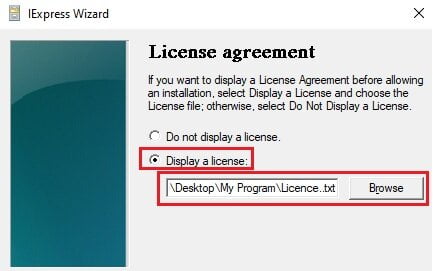 Si vous souhaitez définir une licence à accepter, vous devez définir l'élément "Afficher une licence"