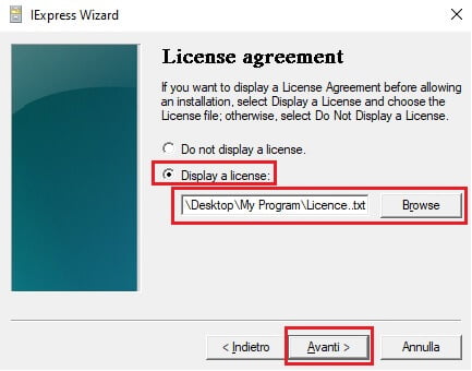 Se vuoi impostare una Licenza da accettare devi impostare la voce "Display a License"