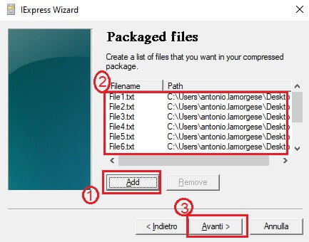 Aggiungi i file da includere nel pacchetto di installazione