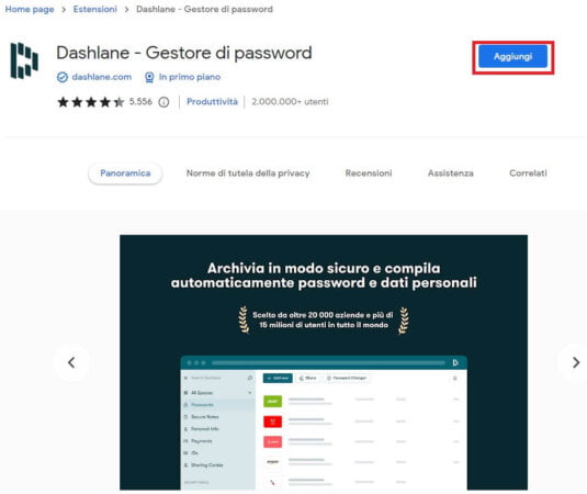 aggiungi Dashlane a chrome